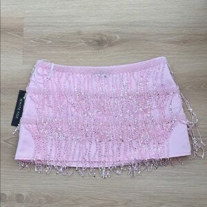 White Fox Pink Sequin Mini Skirt